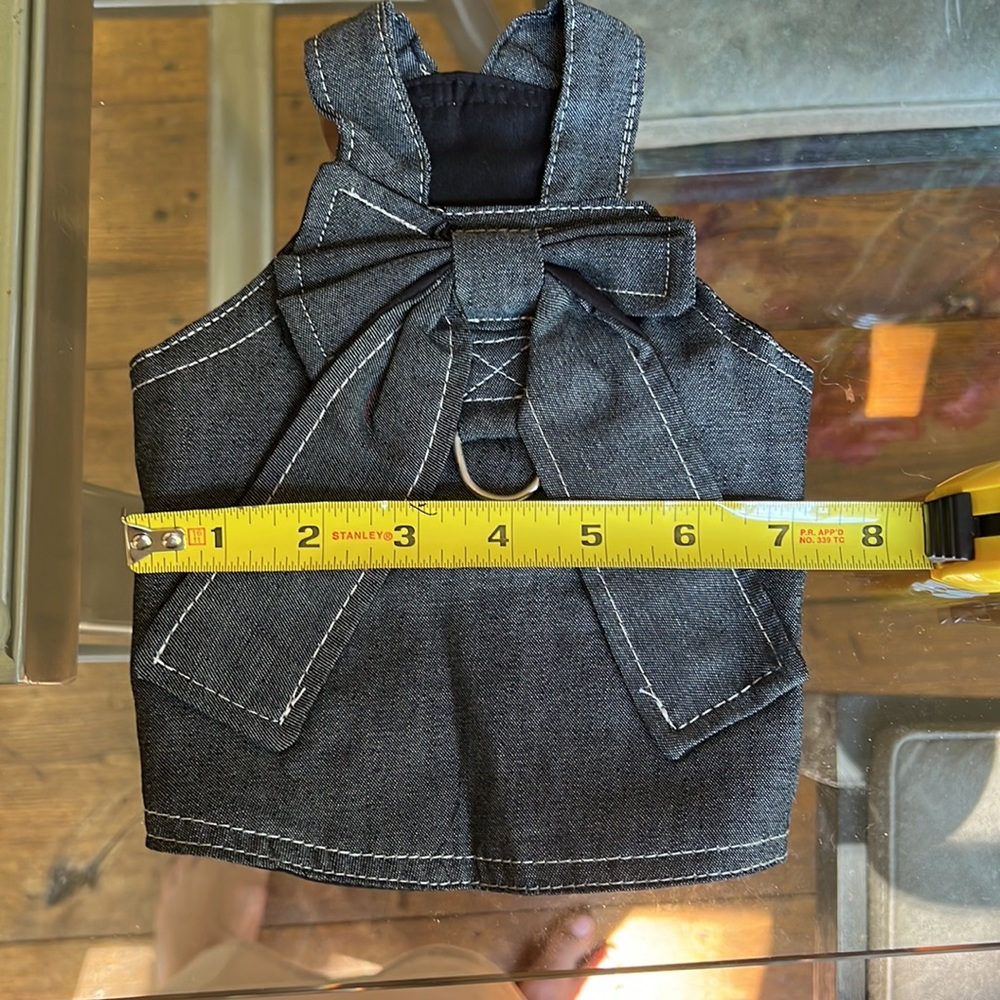 Lightweight dark wash denim harness for small dogs